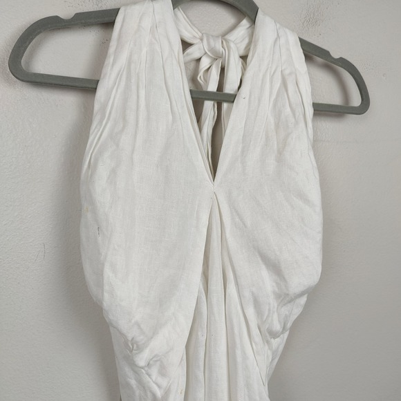 Reformation‎ Dress Womens 2 White Linen Halter Draped Mini Bodycon Preppy - Picture 3 of 13